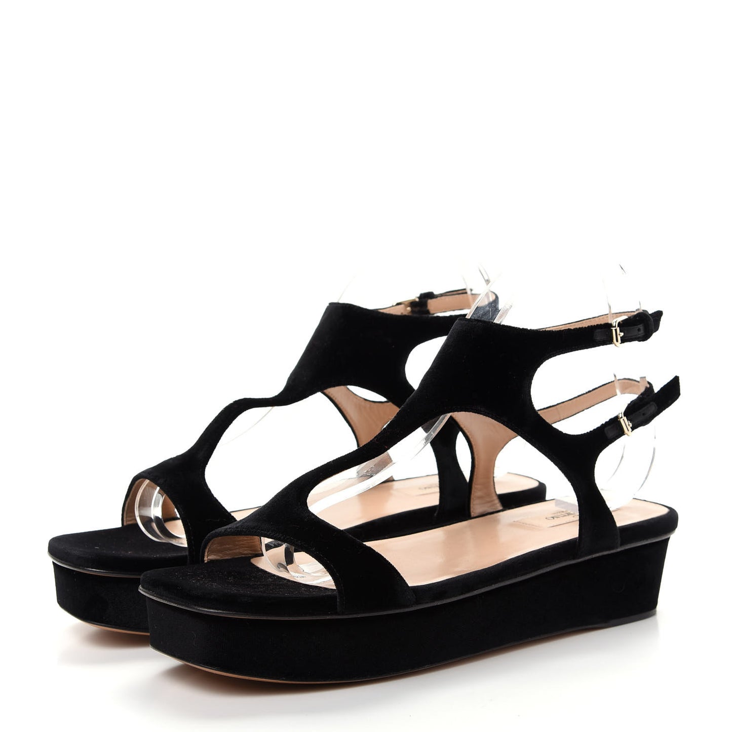Velvet Flat Platform Sandals 39 Black