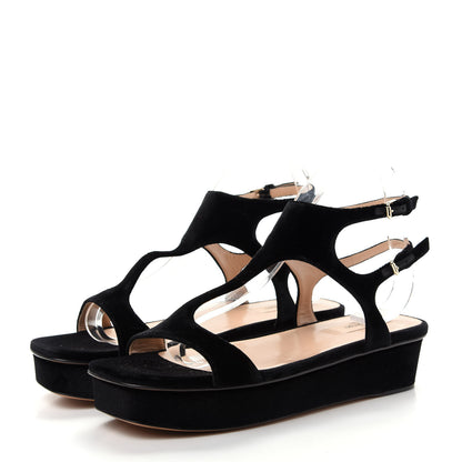 Valentino Garavani Velvet Flat Platform Sandals 39 Black 3 of 10