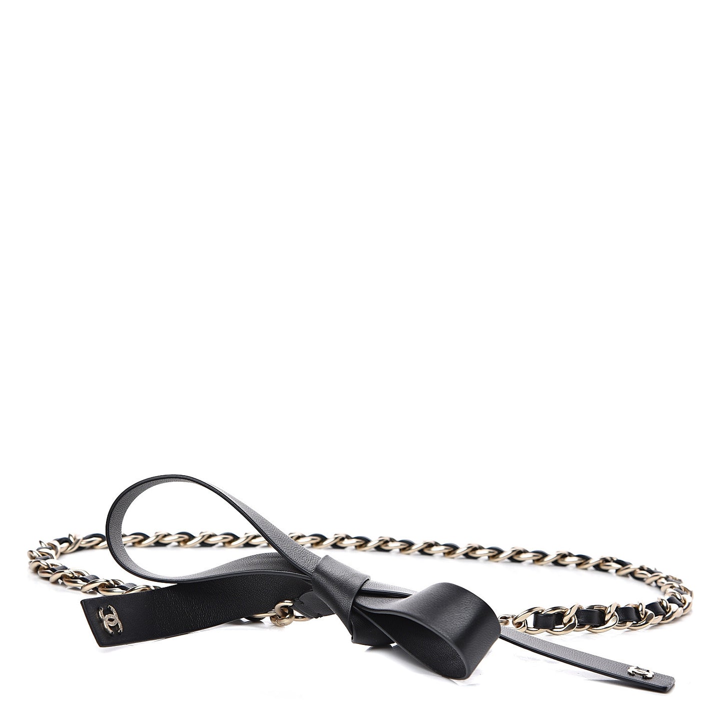 Calfskin Chain CC Bow Belt Black Gold