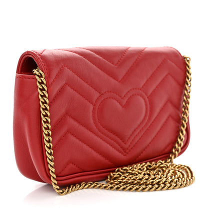 Gucci Calfskin Matelasse Super Mini GG Marmont Shoulder Bag Hibiscus Red 3 of 11