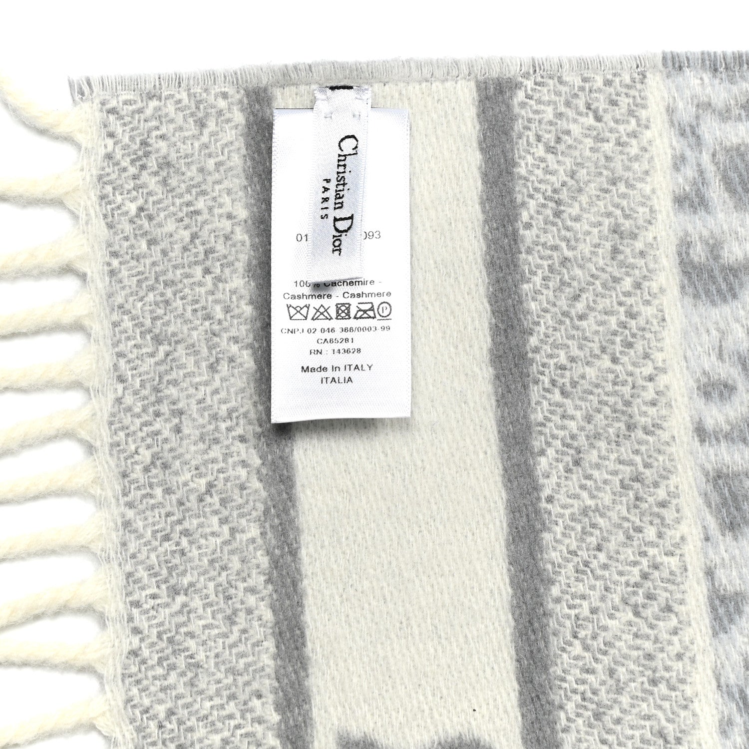 Christian Dior Cashmere Oblique Fringed Scarf Grey 1171349
