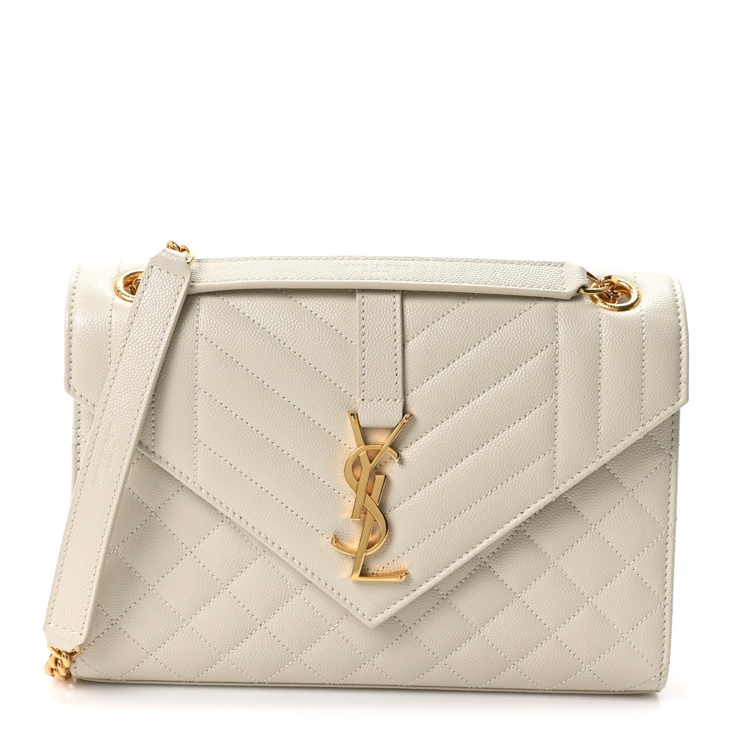 Saint Laurent Grain De Poudre Textured Mixed Matelasse Medium Triquilt Monogram Satchel Crema Soft 1 of 11