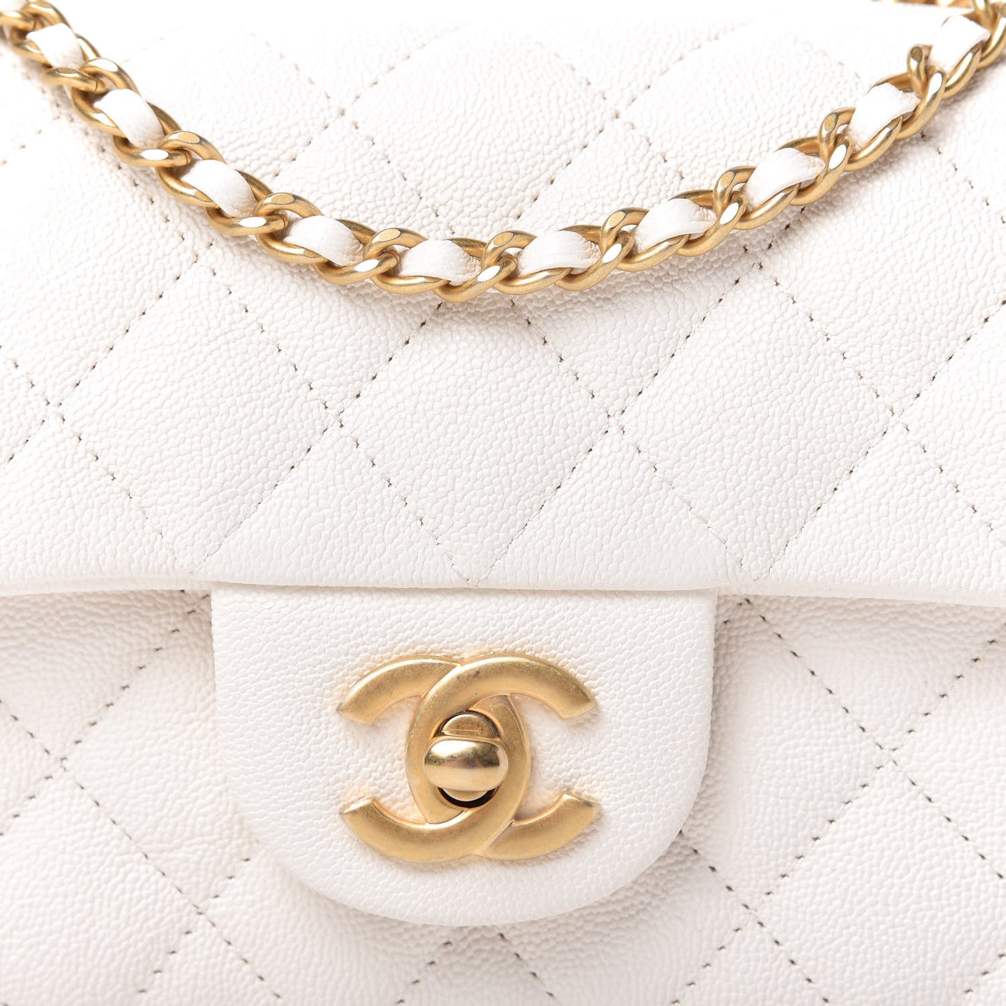 Caviar Quilted Mini Top Handle Rectangular Flap White