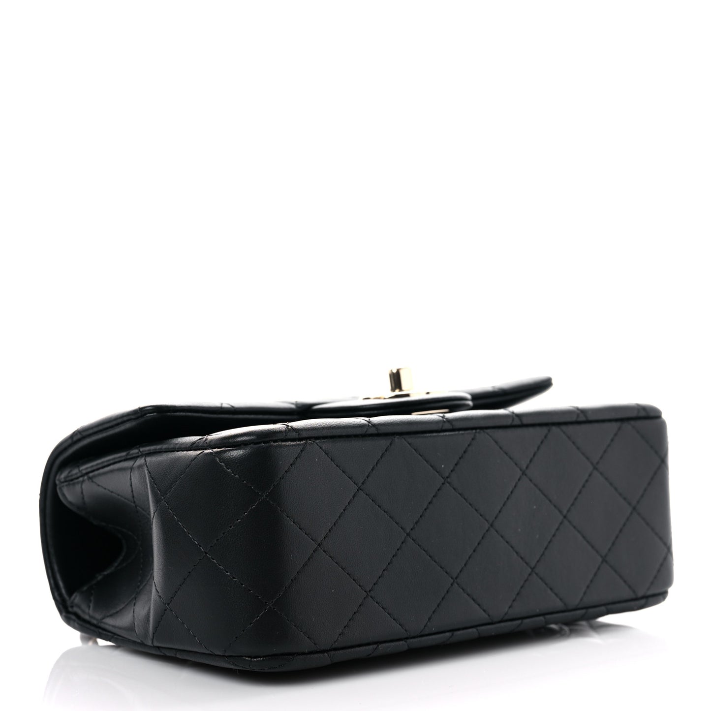 Lambskin Quilted Mini Top Handle Rectangular Flap Black