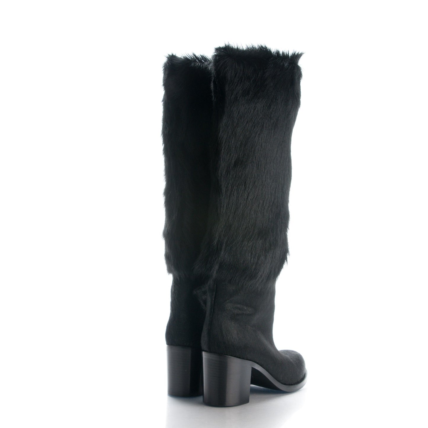 Pony Hair High Boots 37 Black