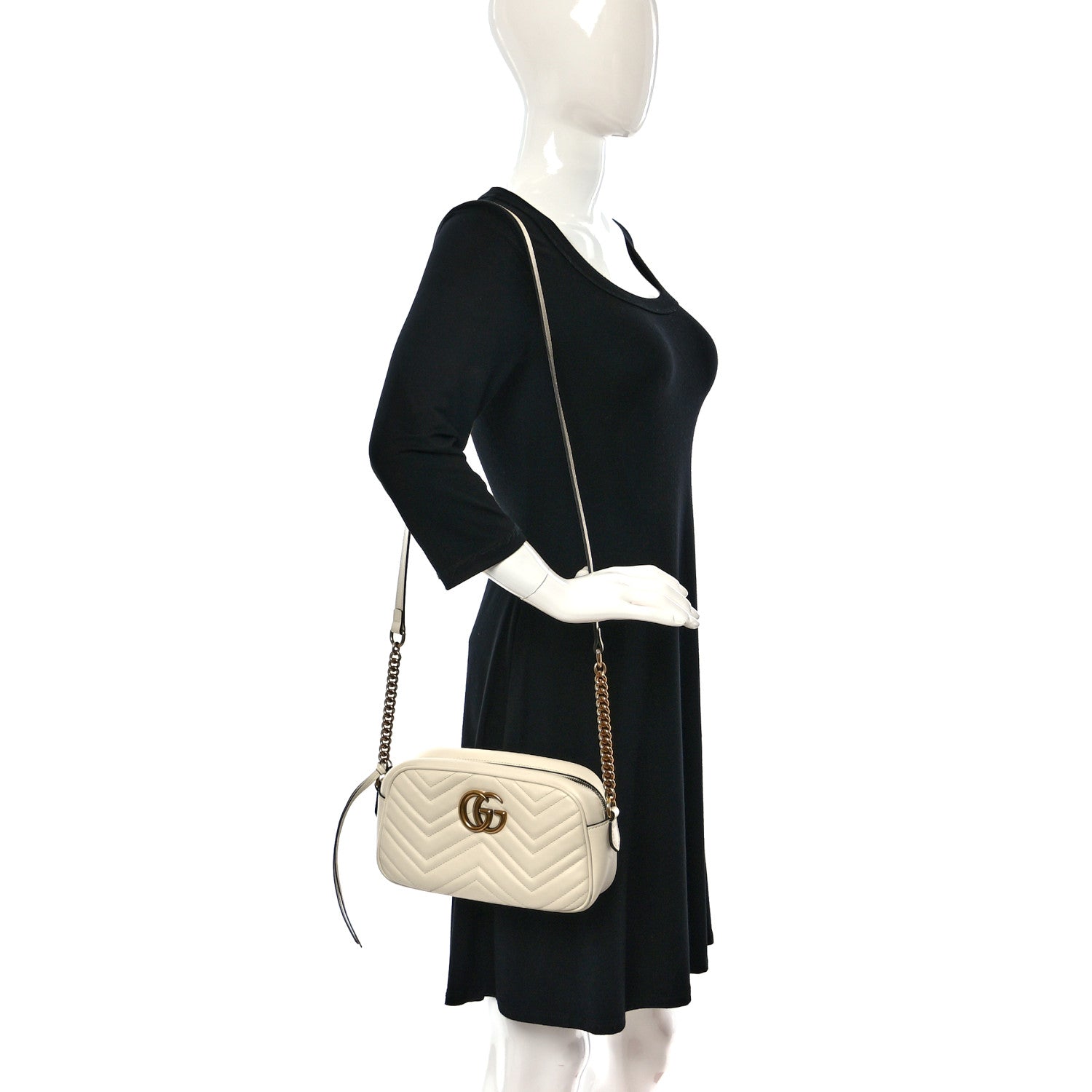 Gucci Calfskin Matelasse Small GG Marmont Chain Shoulder Bag White 2 of 11