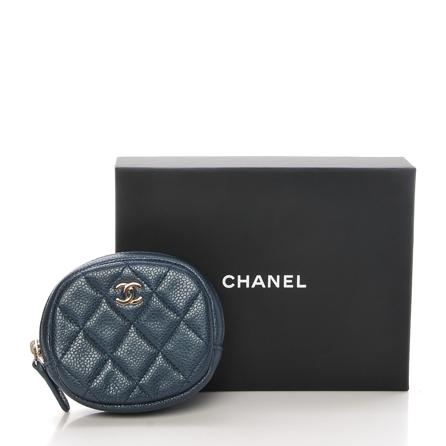 Chanel Metallic Caviar Quilted Zip Around Classic Coin Purse Dark Blue 8 of 8