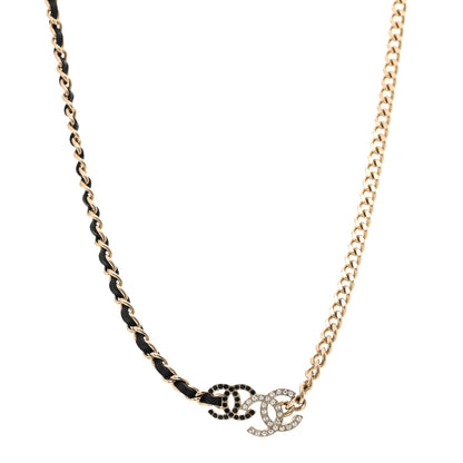 Chanel Metal Calfskin Crystal Double CC Short Necklace Black Gold 1 of 6