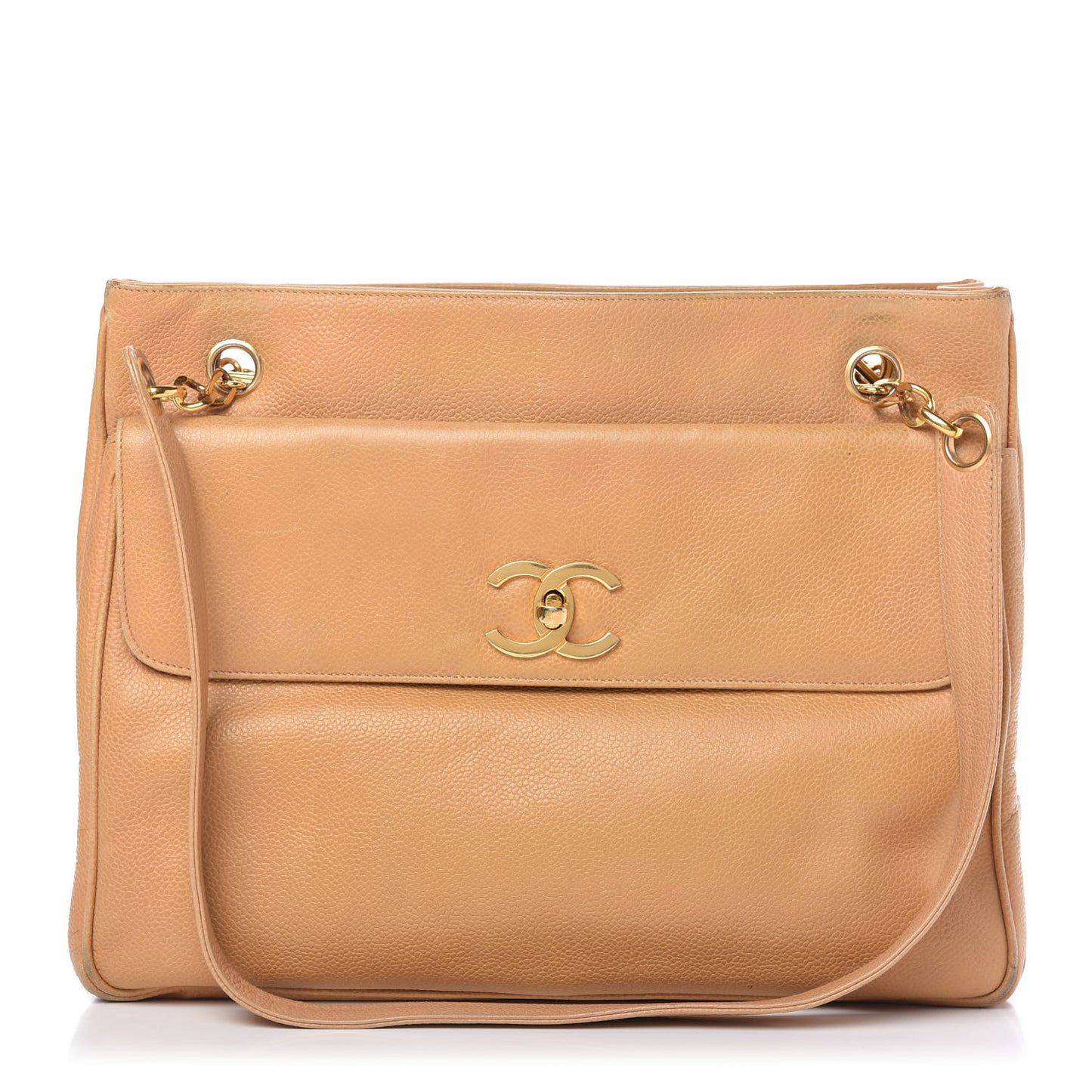 Caviar Flap Shoulder Bag Beige