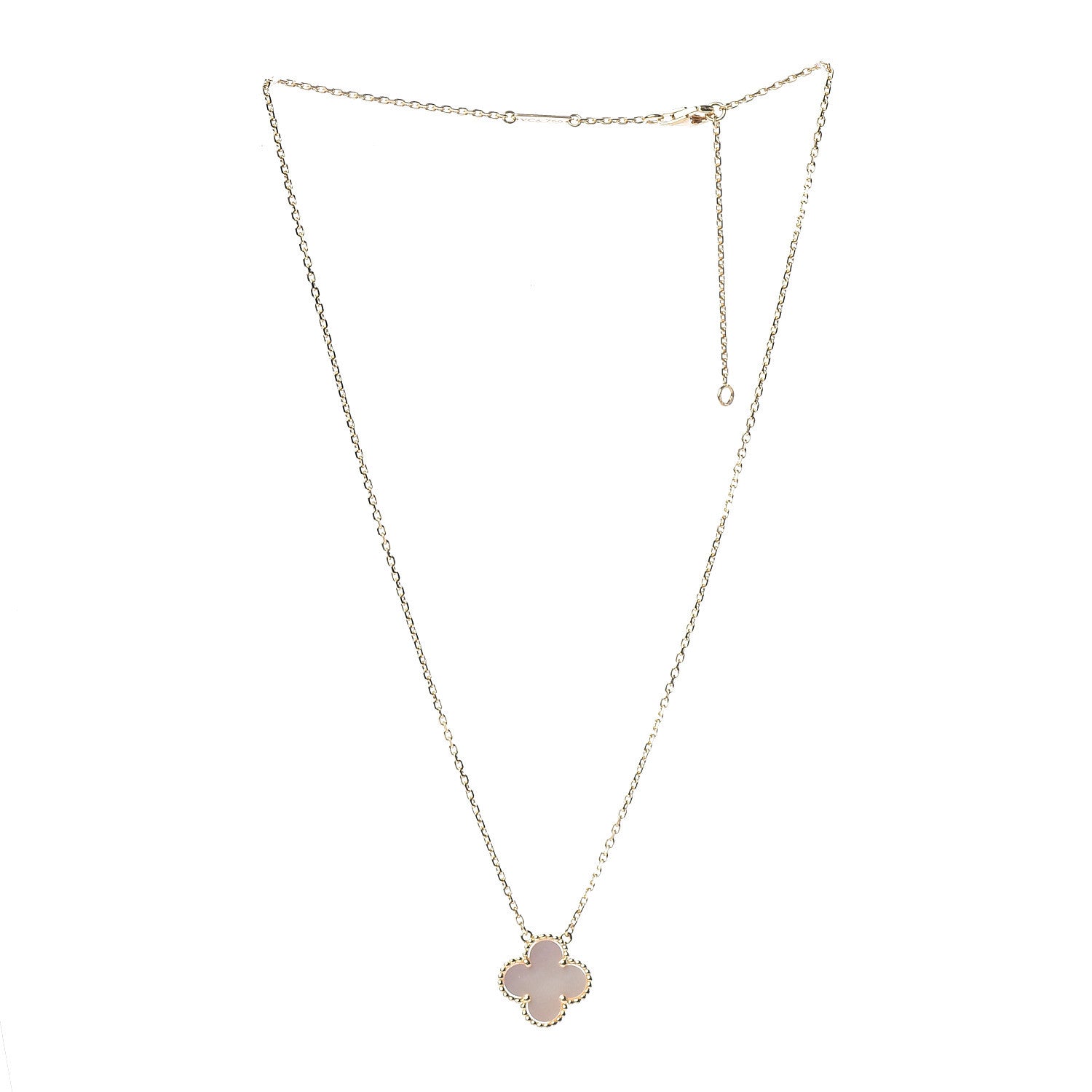 Van Cleef & Arpels 18K Yellow Gold Mother of Pearl Vintage Alhambra Pendant Necklace 3 of 8