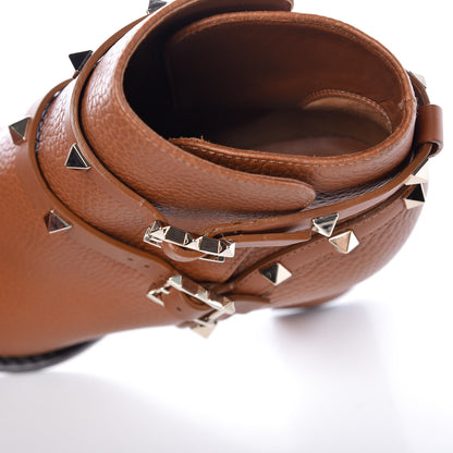 Valentino Garavani Pebbled Calfskin Rockstud Double Buckle 70mm Block Heel Ankle Boots 36.5 Light Cuir 8 of 10
