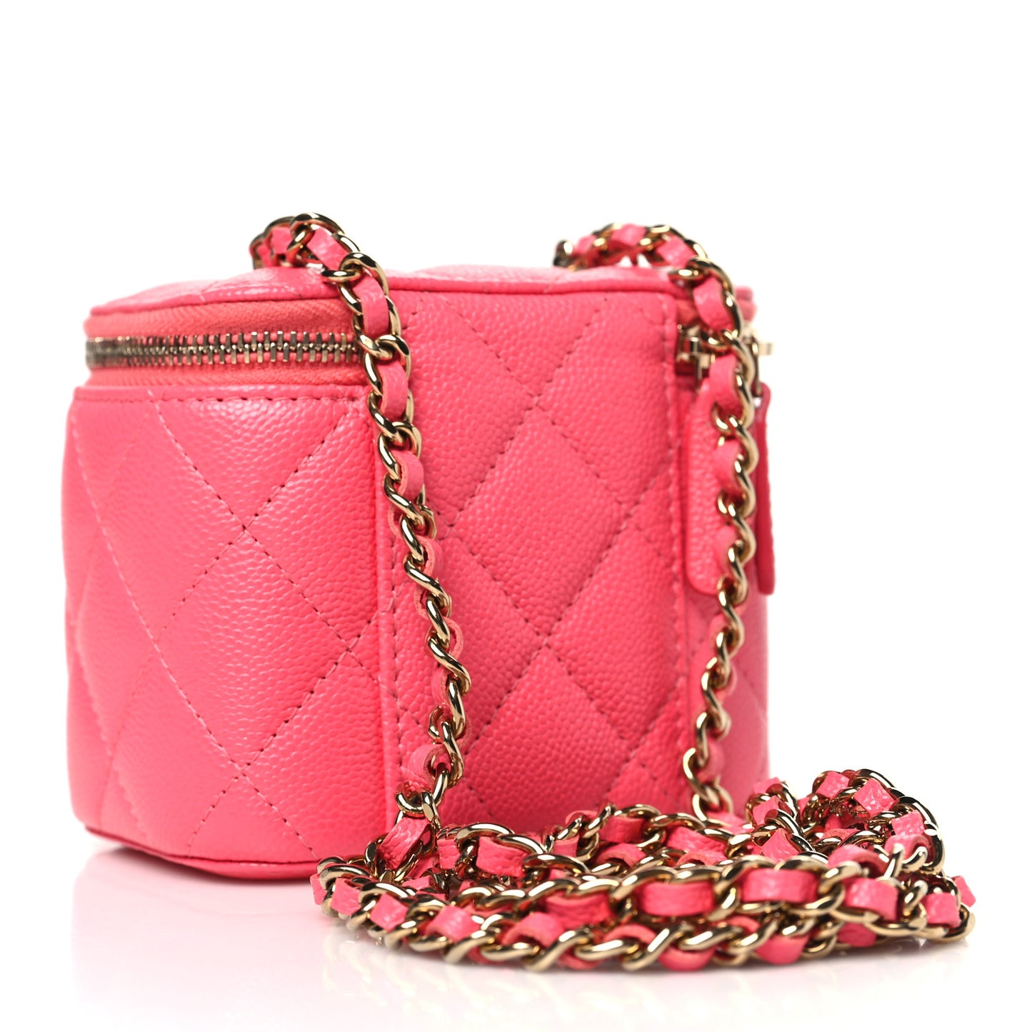 Caviar Quilted Mini Vanity Case With Chain Pink