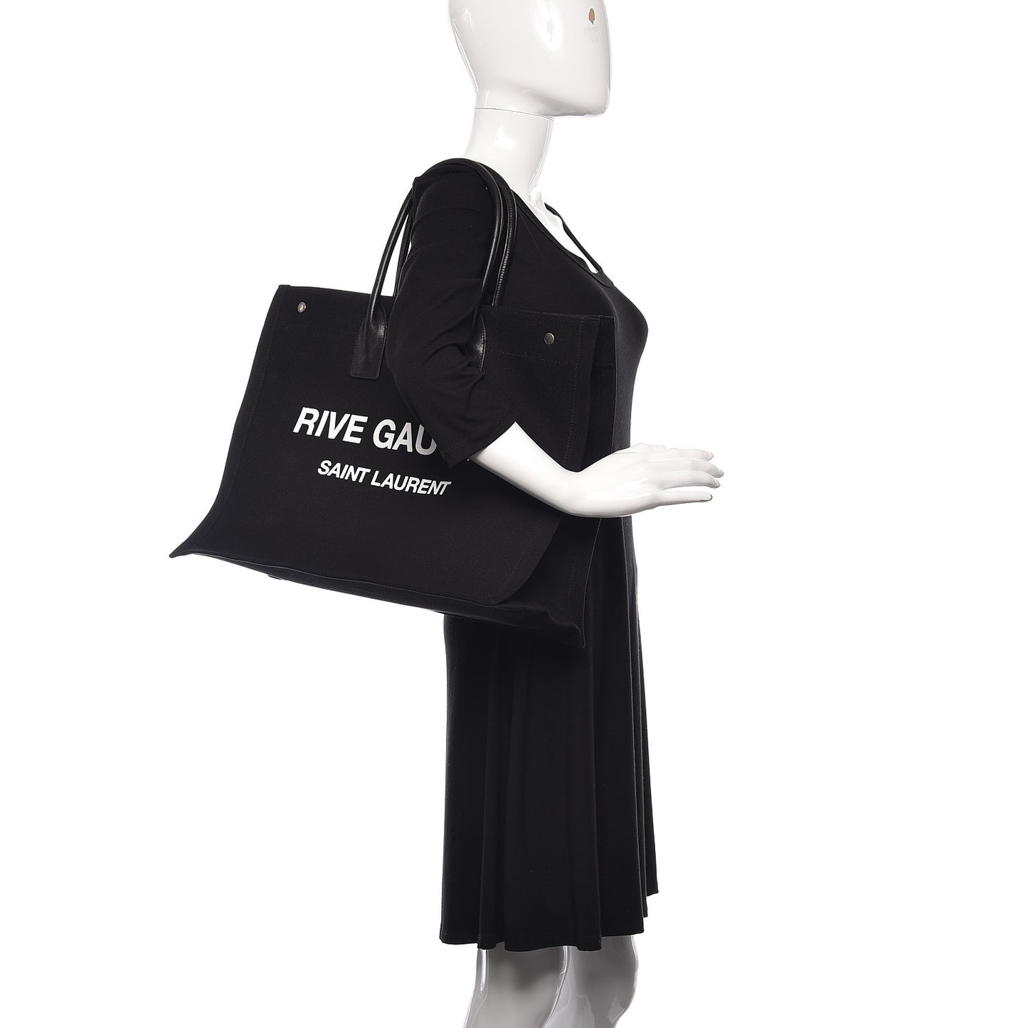 Linen Calfskin Rive Gauche Tote Black