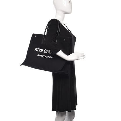 Saint Laurent Linen Calfskin Rive Gauche Tote Black 2 of 13