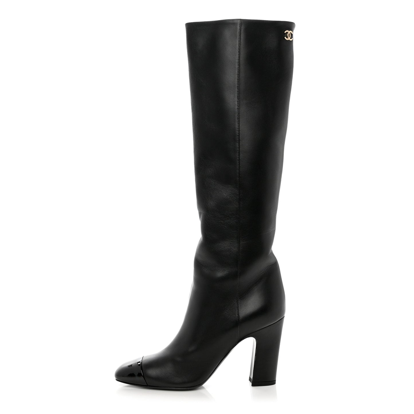 Lambskin Patent Cap Toe CC High Boots 37 Black