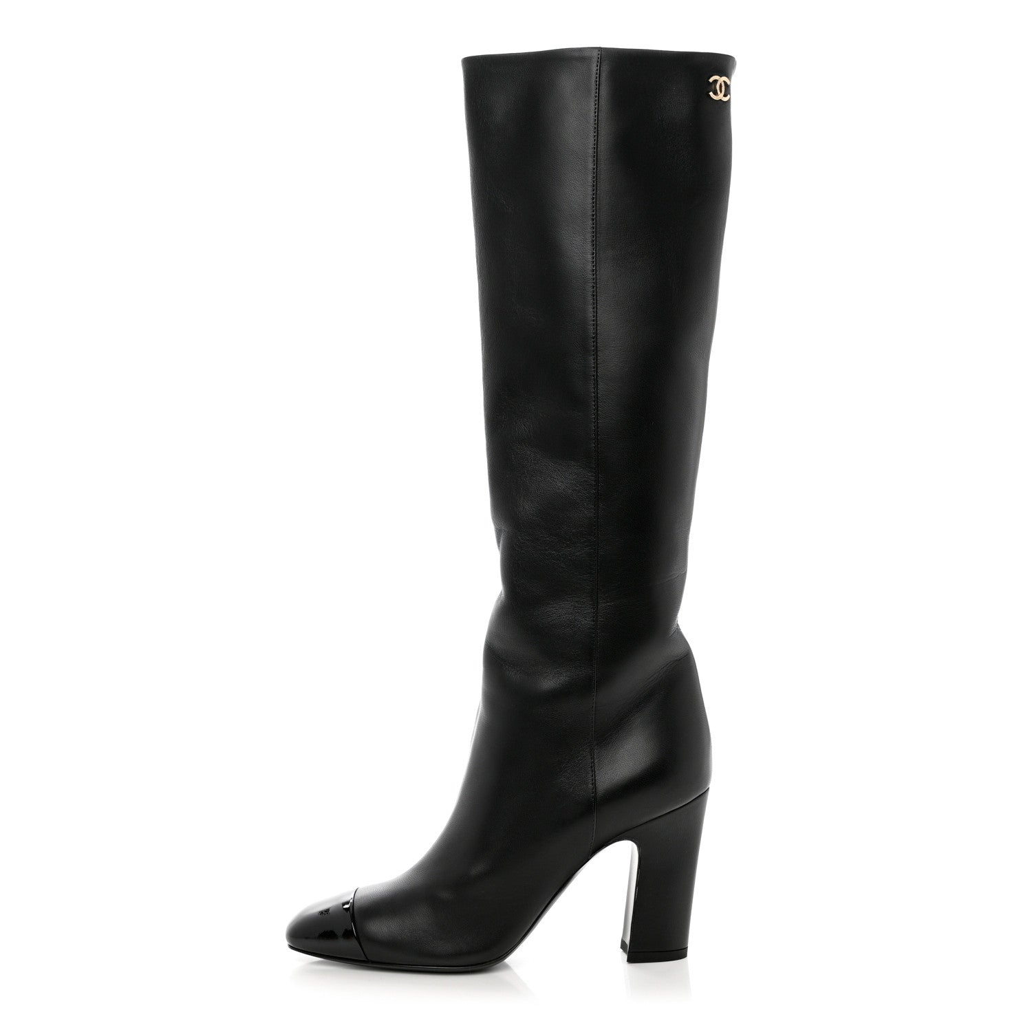 Chanel Lambskin Patent Cap Toe CC High Boots 37 Black 1 of 8