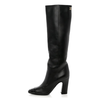 Chanel Lambskin Patent Cap Toe CC High Boots 37 Black 1 of 8