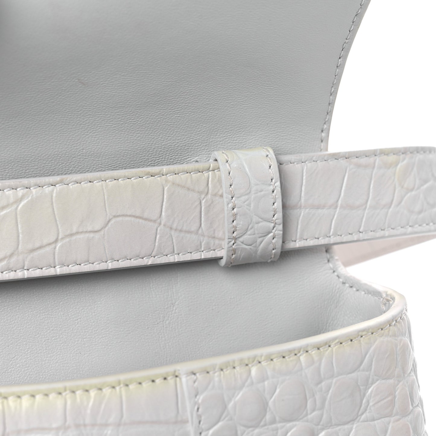 Extra Supple Calfskin Crocodile Embossed XS Downtown Shoulder Bag White