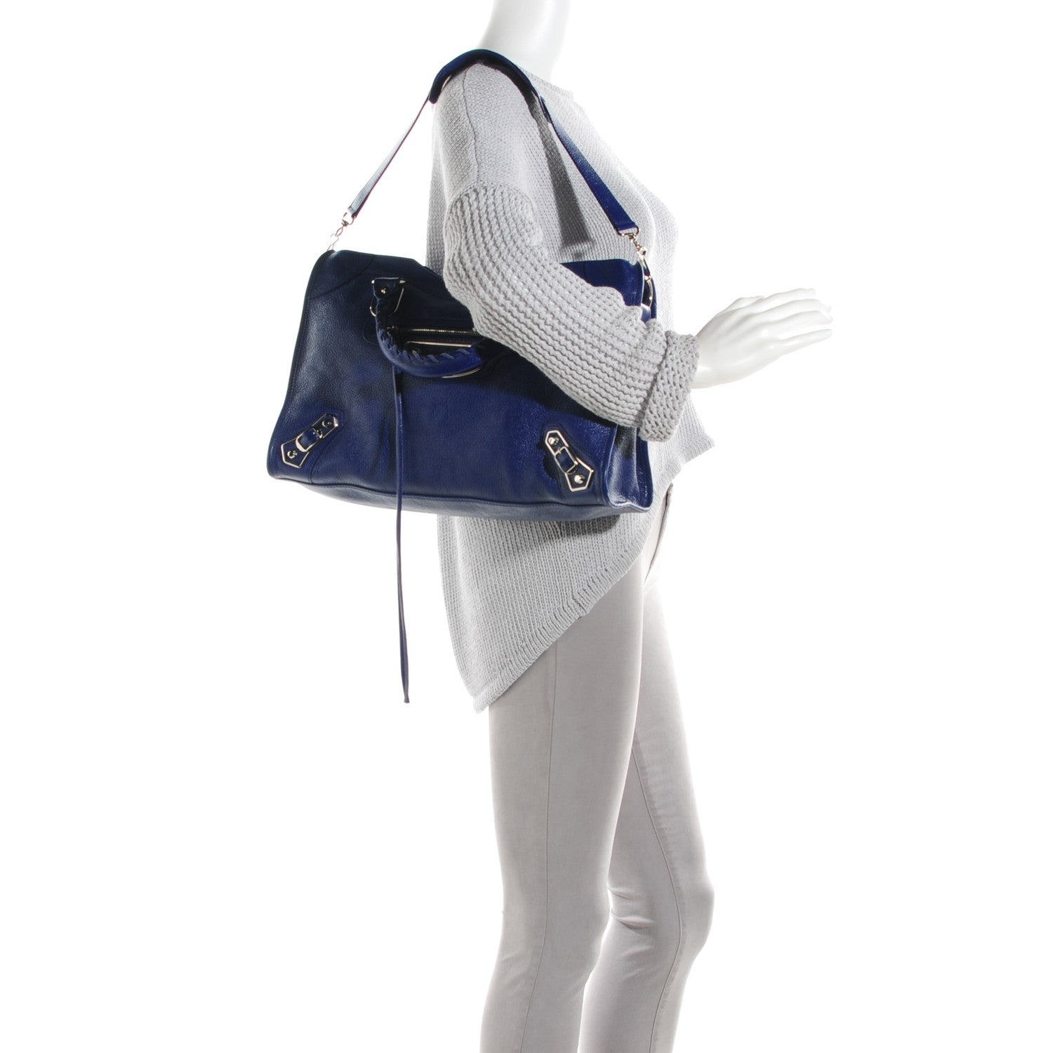 Balenciaga Chevre Silver Metallic Edge Hardware City Bleu Roi 2 of 8