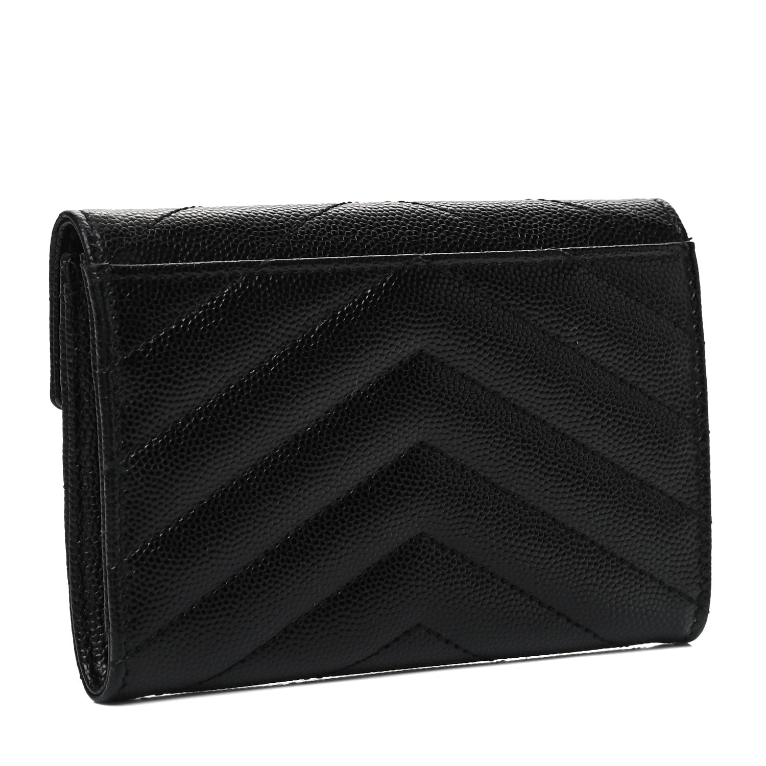 Saint Laurent Grain De Poudre Matelasse Chevron Small Monogram Envelope Wallet Black 2 of 9