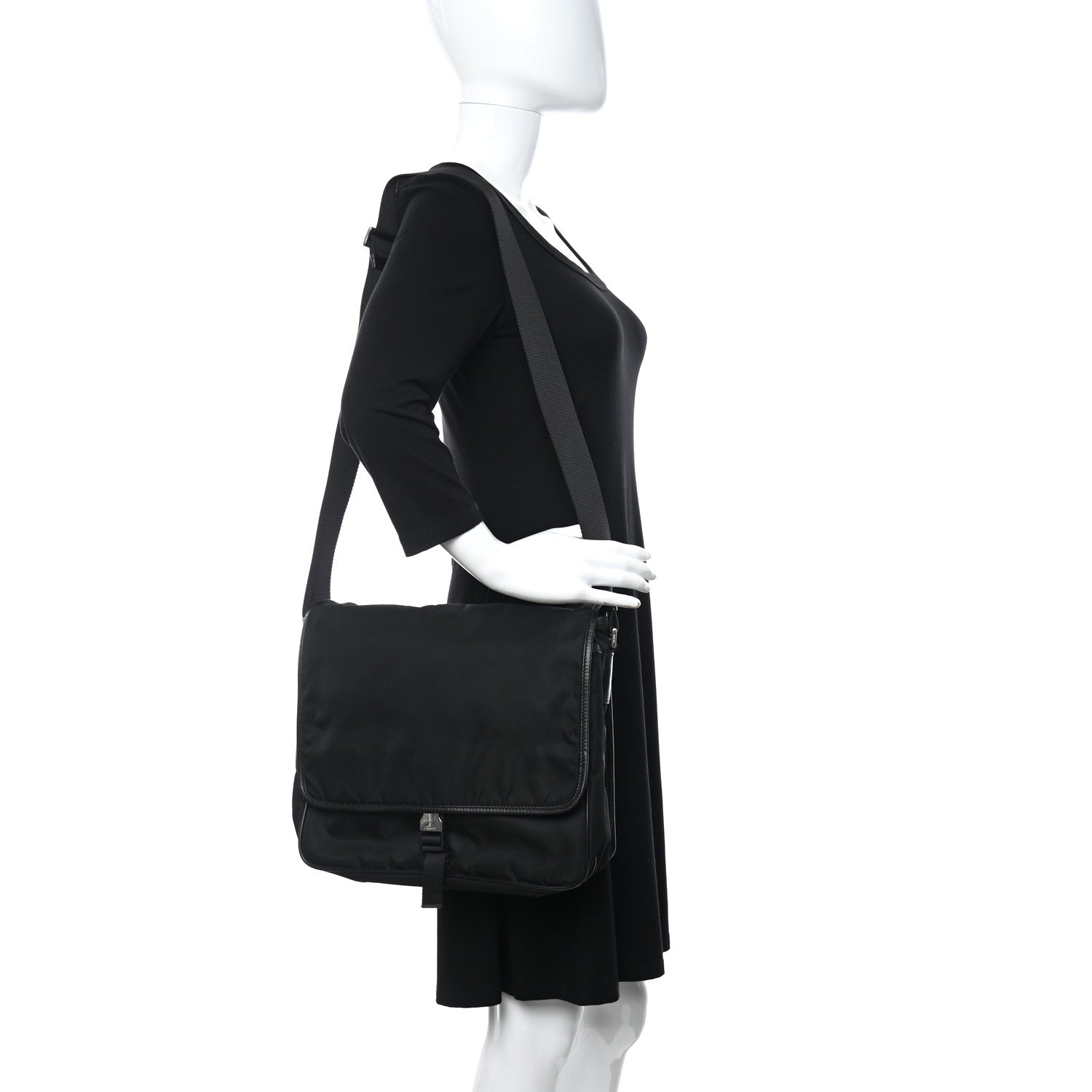 Prada Tessuto Nylon Saffiano Logo Messenger Bag Black 2 of 11