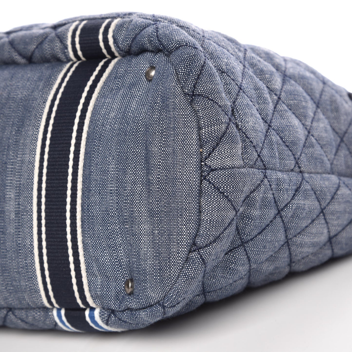 Denim Quilted Large Shopping Bag Navy White