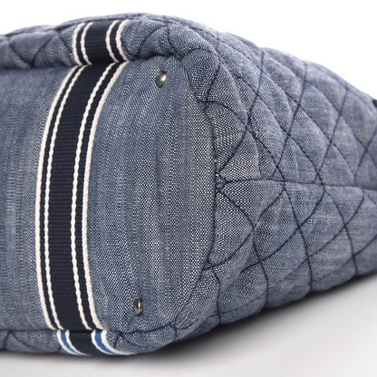 Chanel Denim Quilted Large Shopping Bag Navy White 9 of 9