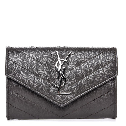 Saint Laurent Grain De Poudre Matelasse Chevron Small Monogram Envelope Wallet Earth 1 of 7
