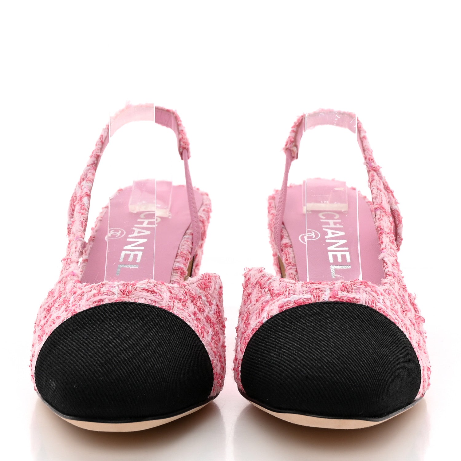 Chanel Tweed Grosgrain Cap Toe CC Slingback Pumps 37 Pink Black 2 of 13