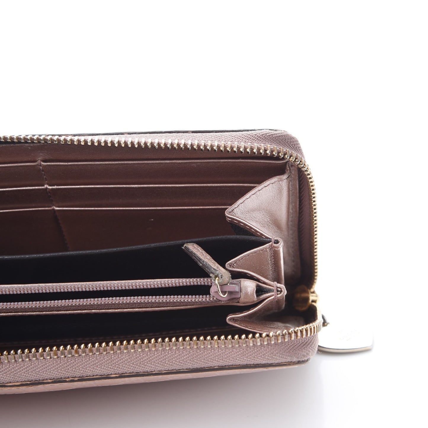 Metallic Microguccissima Zip Around Heart Wallet Pink