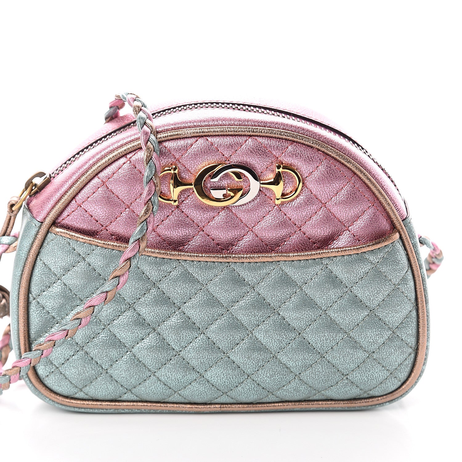 Gucci Laminated Nappa Trapuntata Mini Zumi Dome Shoulder Bag Rosa Lago Rame 6 of 8