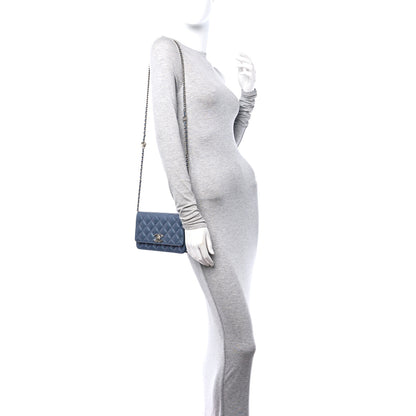 Chanel Iridescent Caviar Camellia Quilted Wallet on Chain WOC Dark Blue 2 of 12