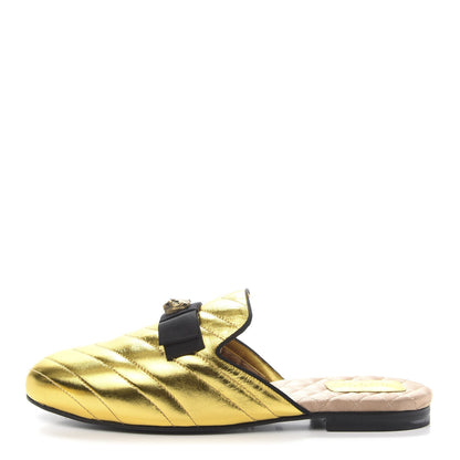 Gucci Metallic Nappa Quilted Womens Princetown Slippers 38.5 Gold 1 of 8