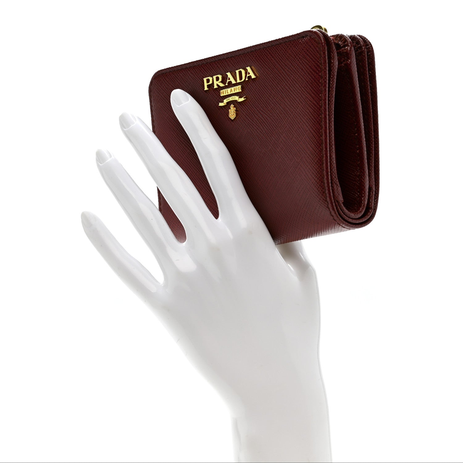 Prada Saffiano Metal Multicolor Compact Wallet Granato 2 of 8