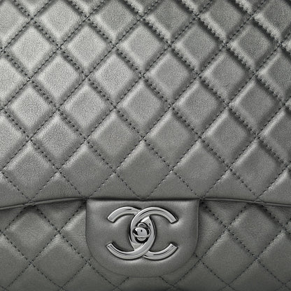 Chanel Metallic Calfskin Quilted XXL Travel Flap Bag Dark Silver 8 of 10