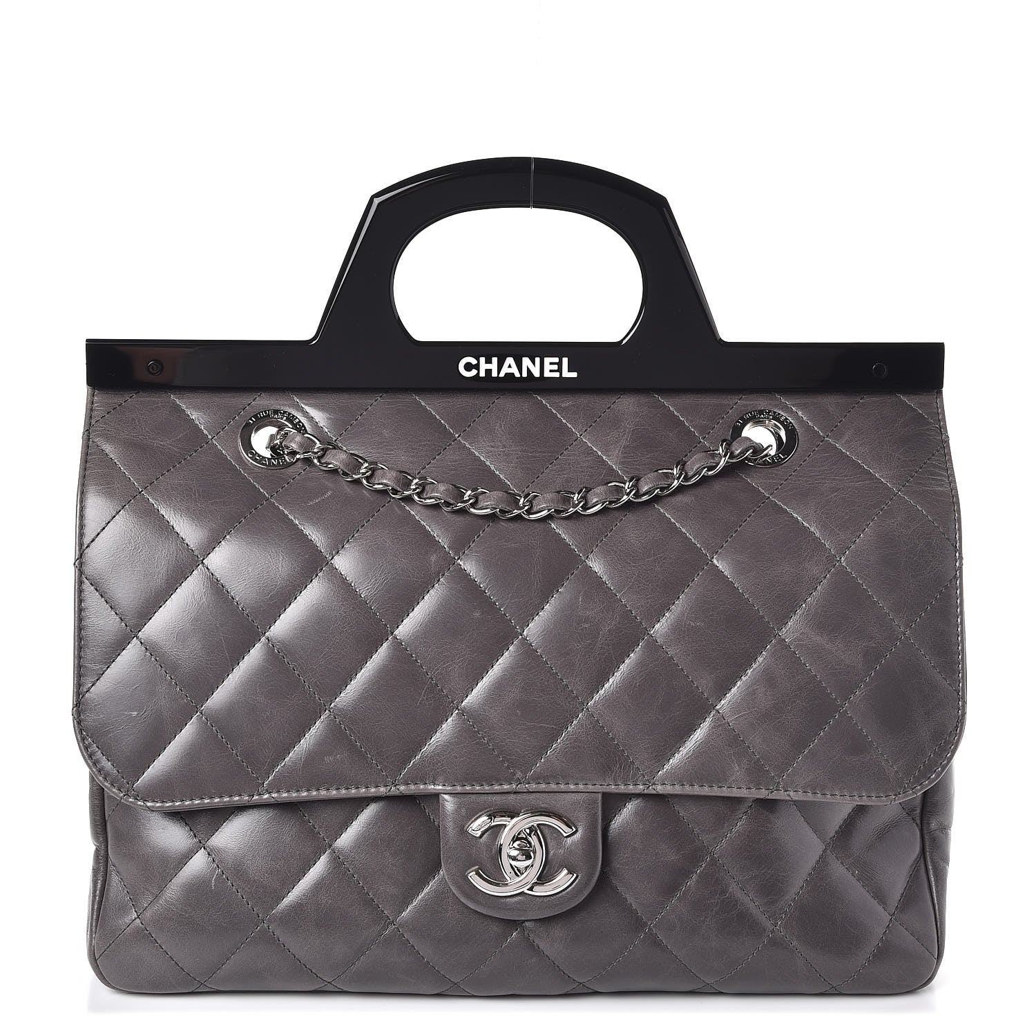 Chanel Glazed Calfskin Quilted Small CC Delivery Tote Grey 1 of 12