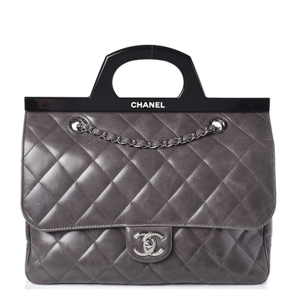 Chanel Glazed Calfskin Quilted Small CC Delivery Tote Grey 1 of 12