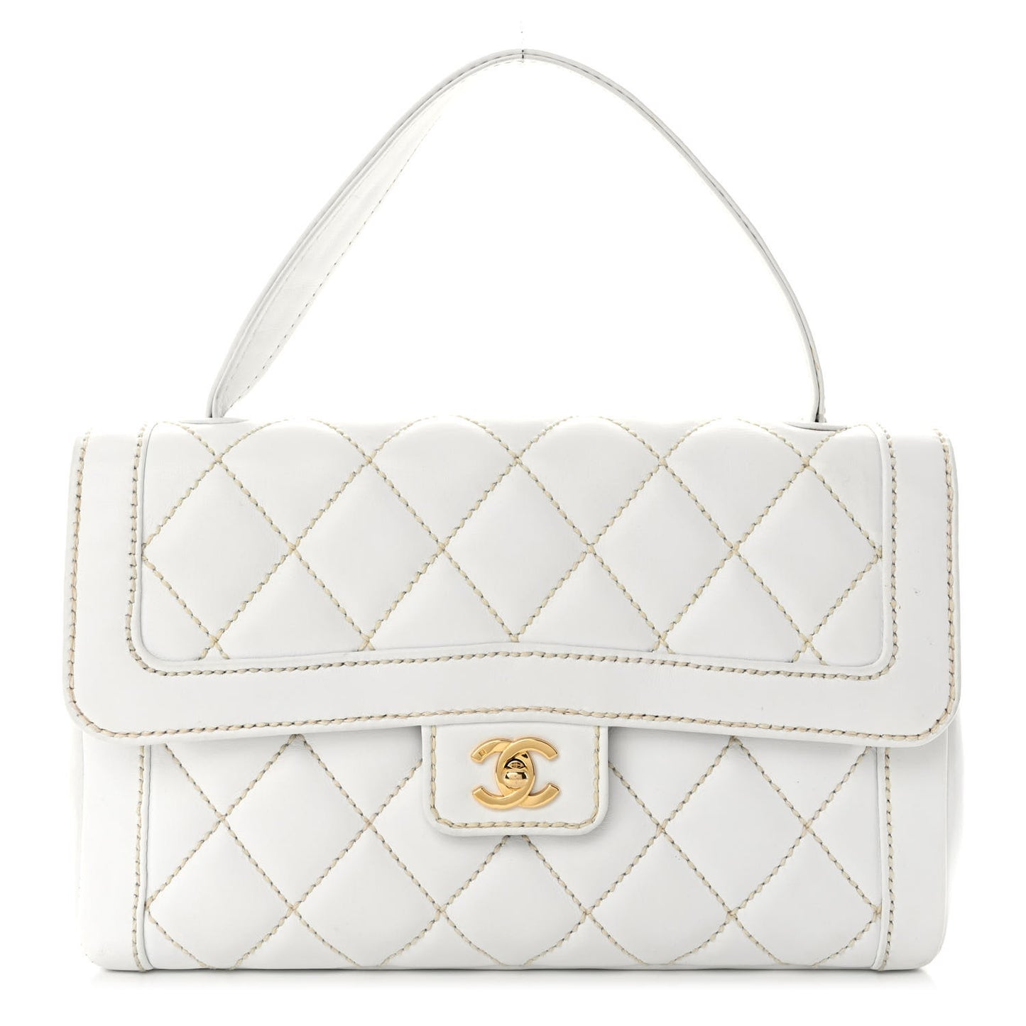 Calfskin Quilted Wild Stitch Large Flap White