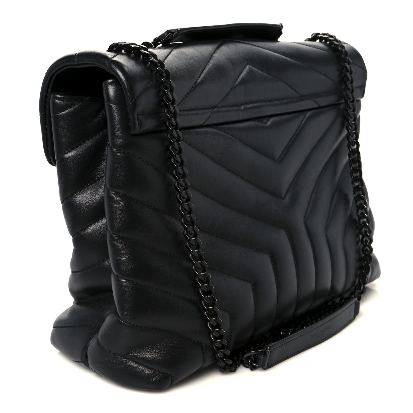 Calfskin Y Quilted Monogram Monochrome Medium Loulou Chain Satchel Black