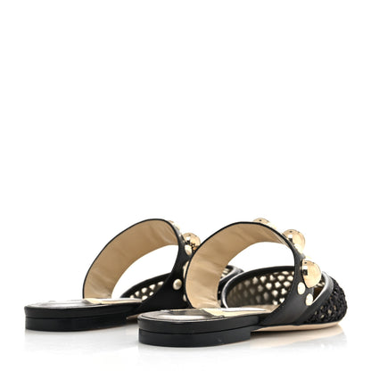 Jimmy Choo Raffia Nappa Basette Studded Flats 38.5 Black 4 of 7