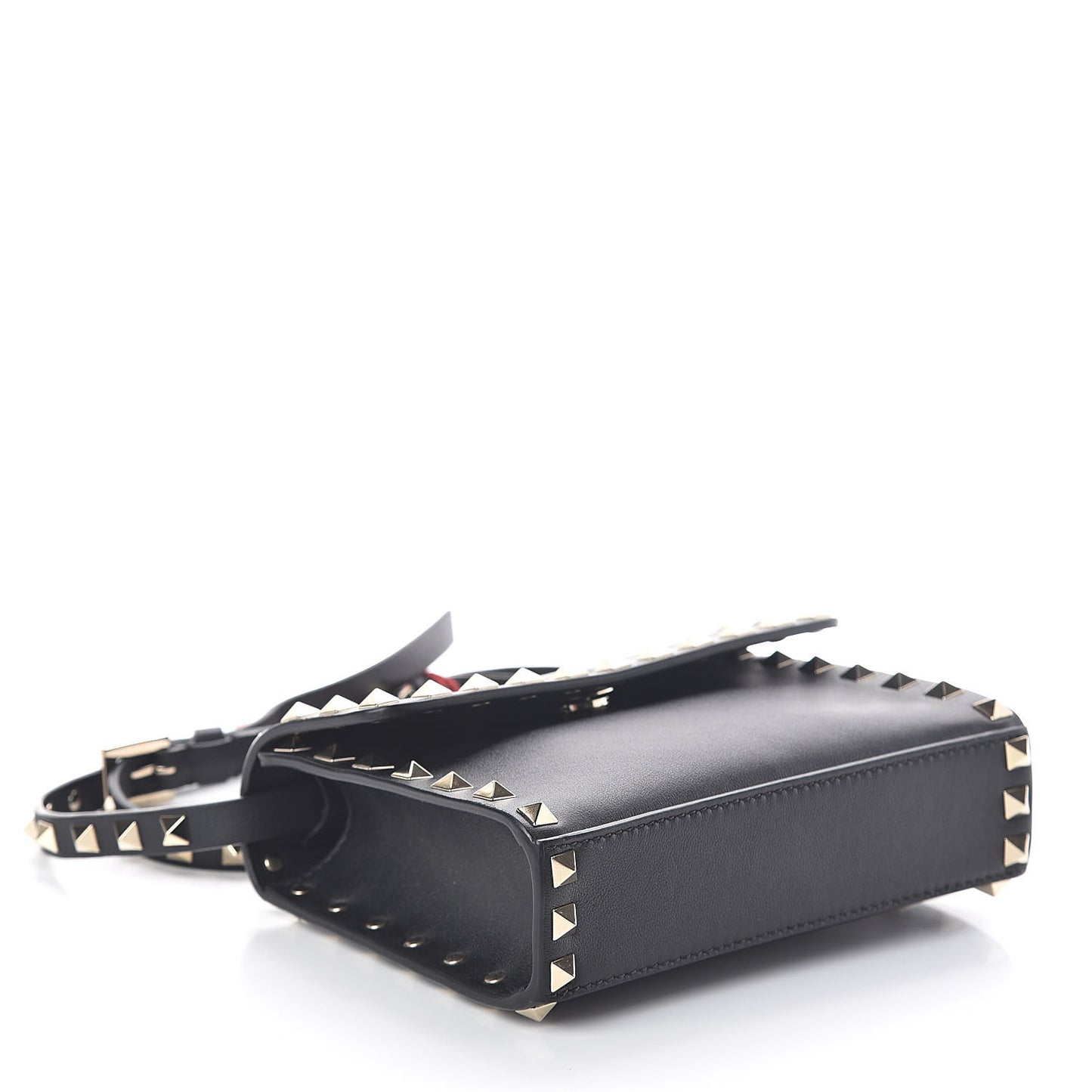 Vitello Rockstud Flap Crossbody Bag Black