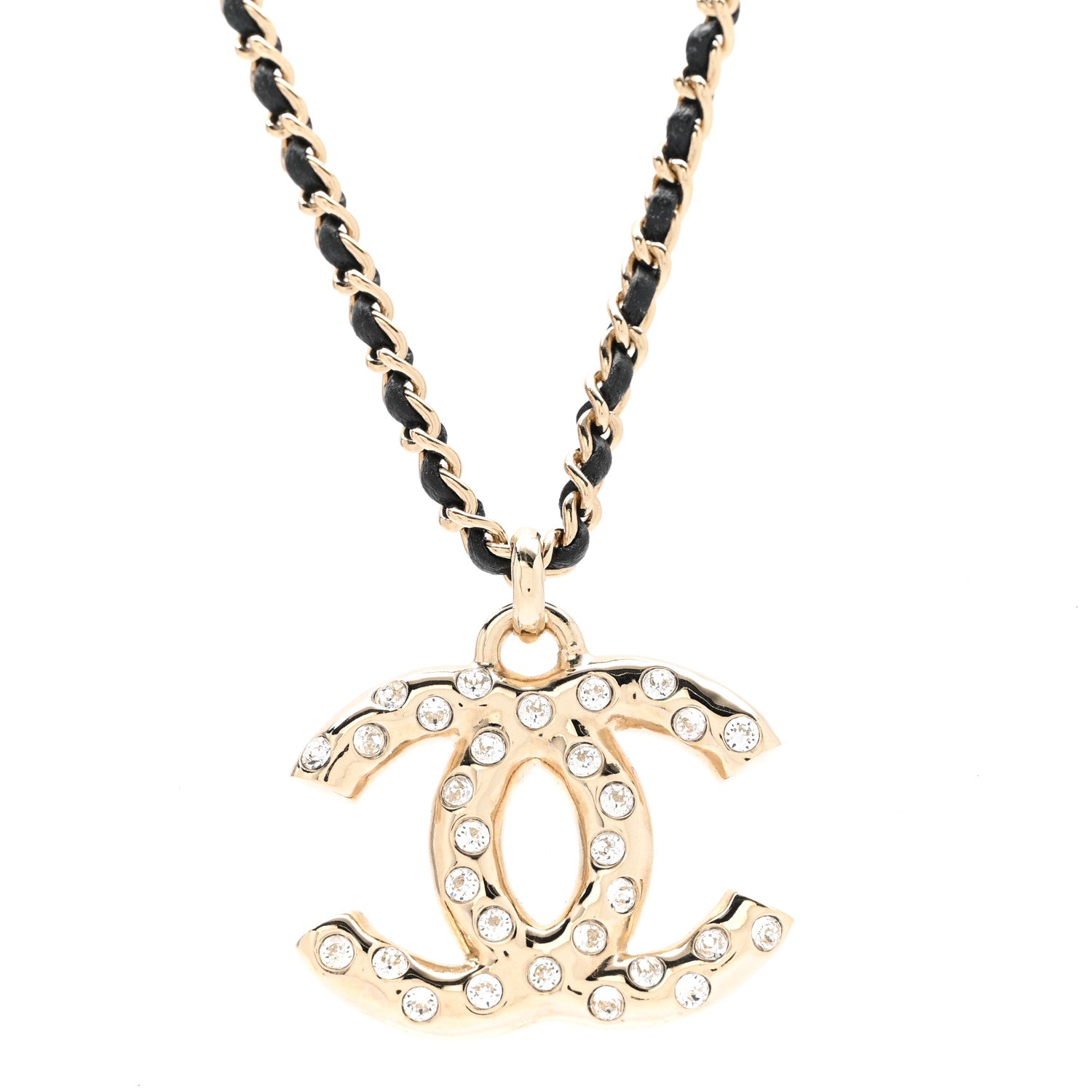 Chanel Lambskin Crystal CC Chain Pendant Necklace Black Gold 4 of 6