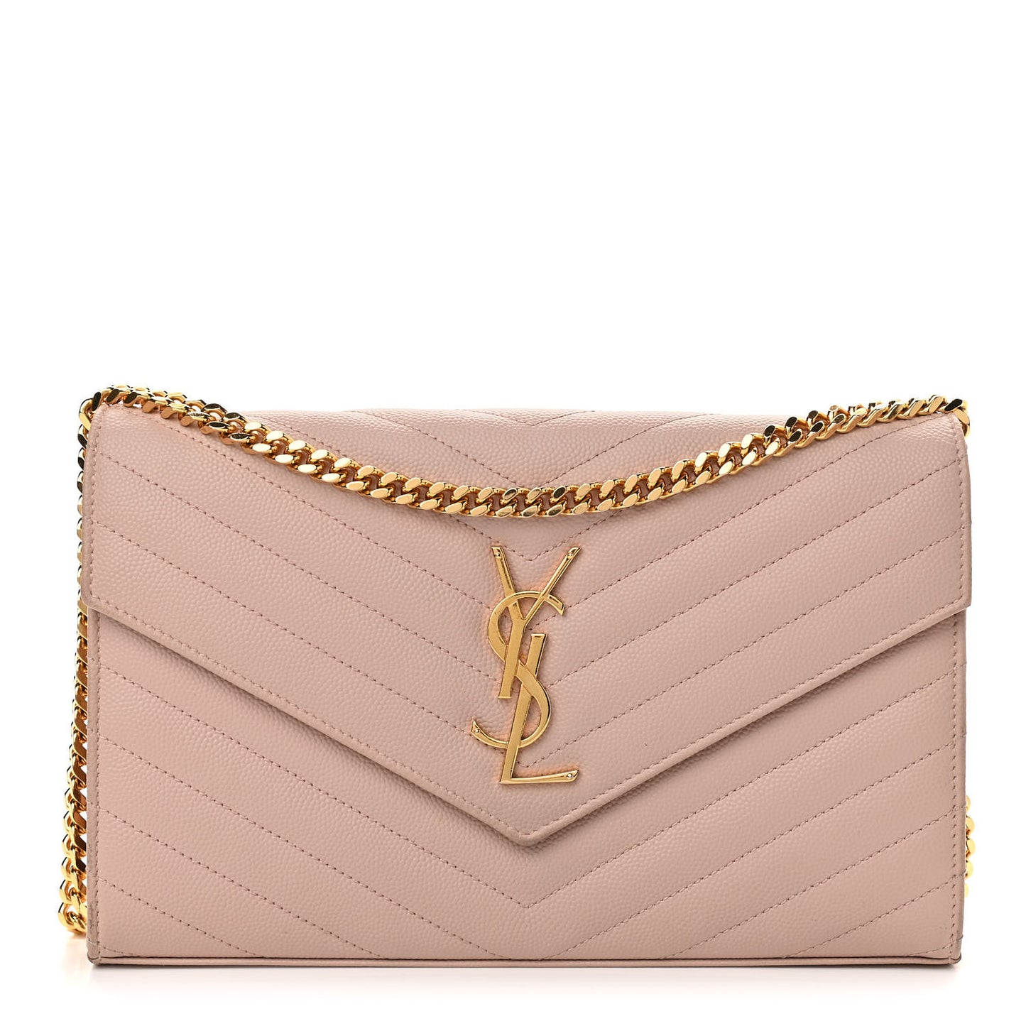 Grain De Poudre Matelasse Chevron Monogram Chain Wallet Nude Powder