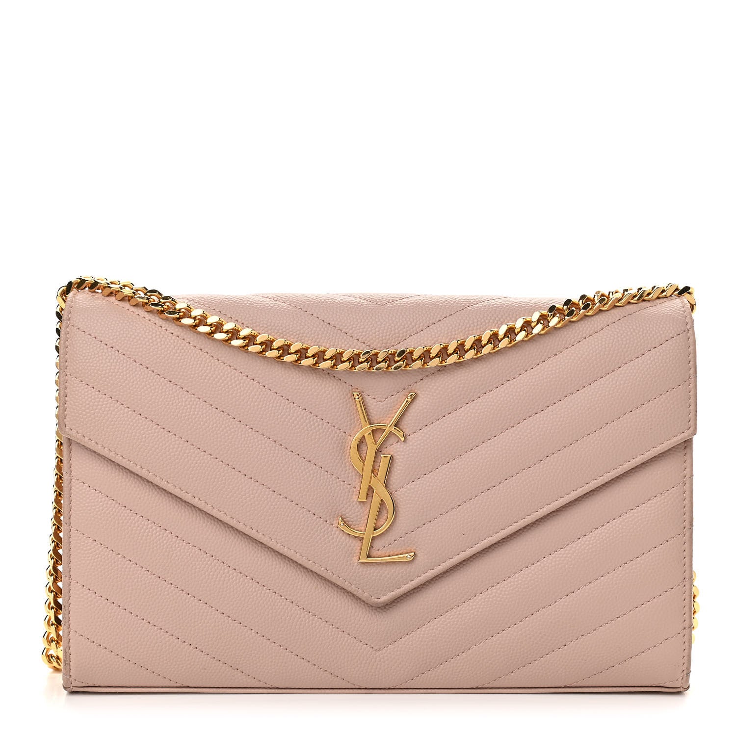 Saint Laurent Grain De Poudre Matelasse Chevron Monogram Chain Wallet Nude Powder 1 of 11