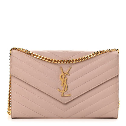 Saint Laurent Grain De Poudre Matelasse Chevron Monogram Chain Wallet Nude Powder 1 of 11