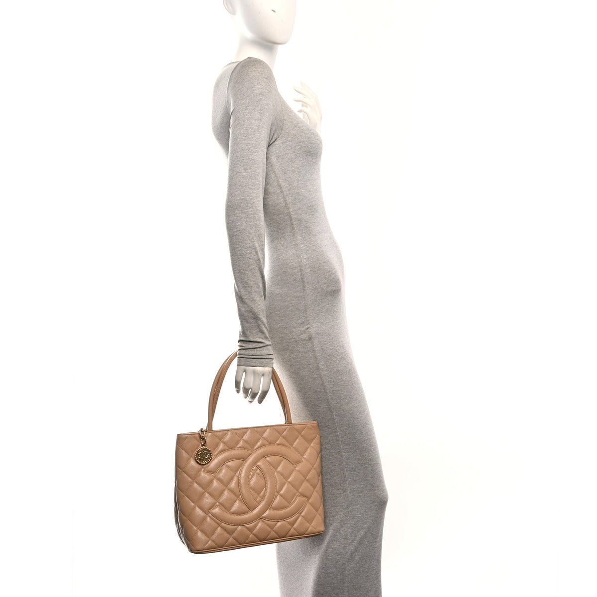 Caviar Quilted Medallion Tote Beige