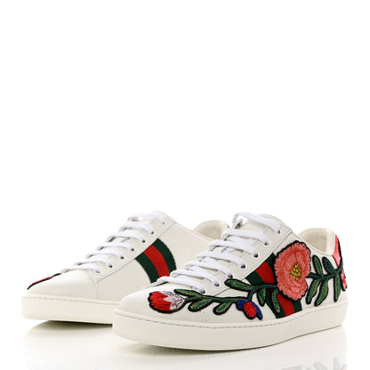 Gucci Calfskin Web Floral Embroidered Womens Ace Sneakers 38 White 3 of 9