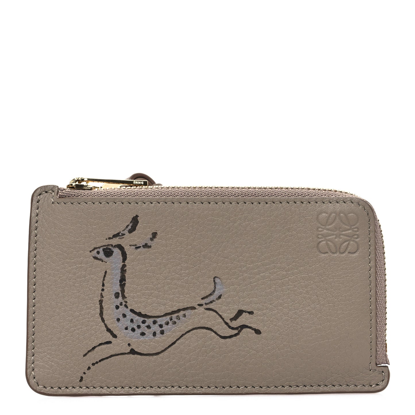 X Bernard Leach Soft Calfskin Deer Print Coin Card Holder Sand Blue Iceberg