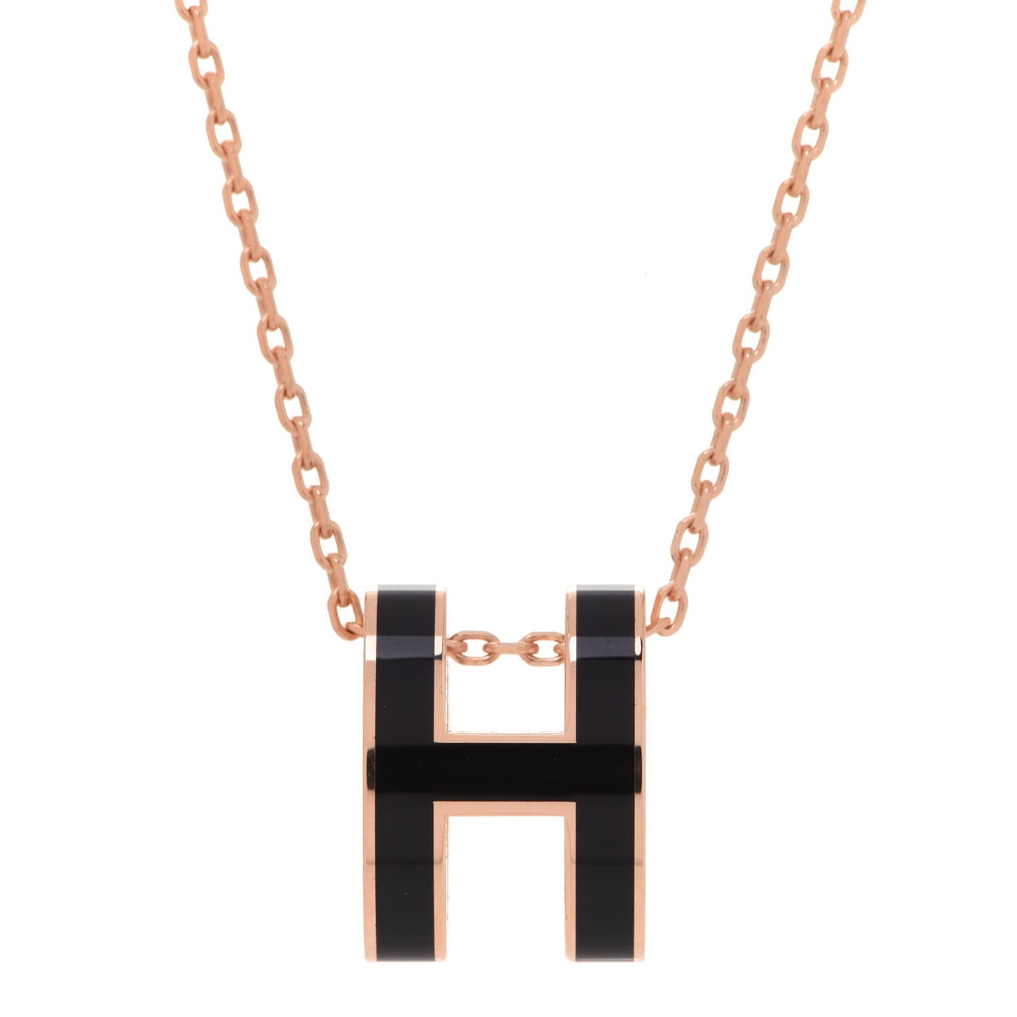Lacquered Rose Gold Pop H Pendant Necklace Black