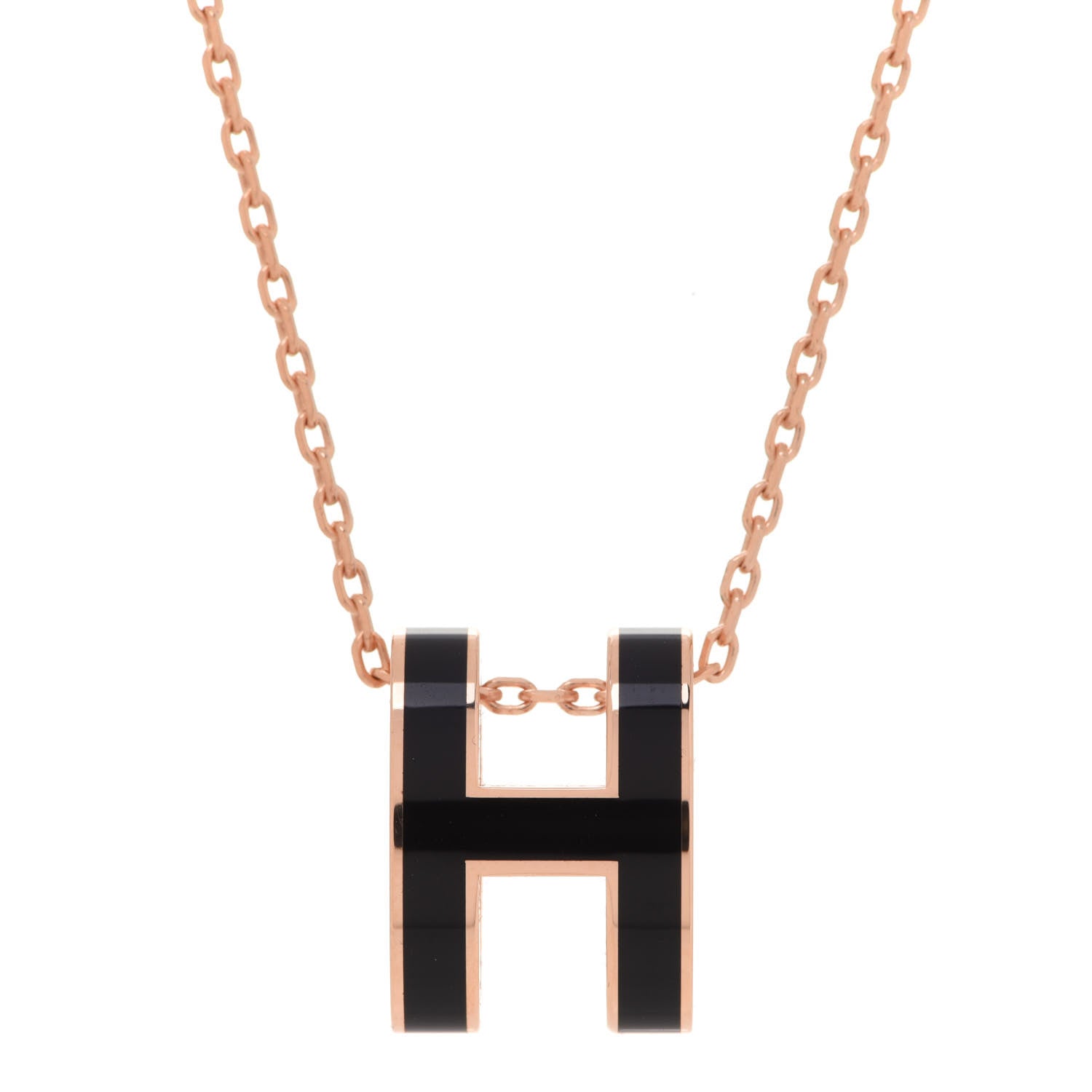 Hermes Lacquered Rose Gold Pop H Pendant Necklace Black 4 of 7
